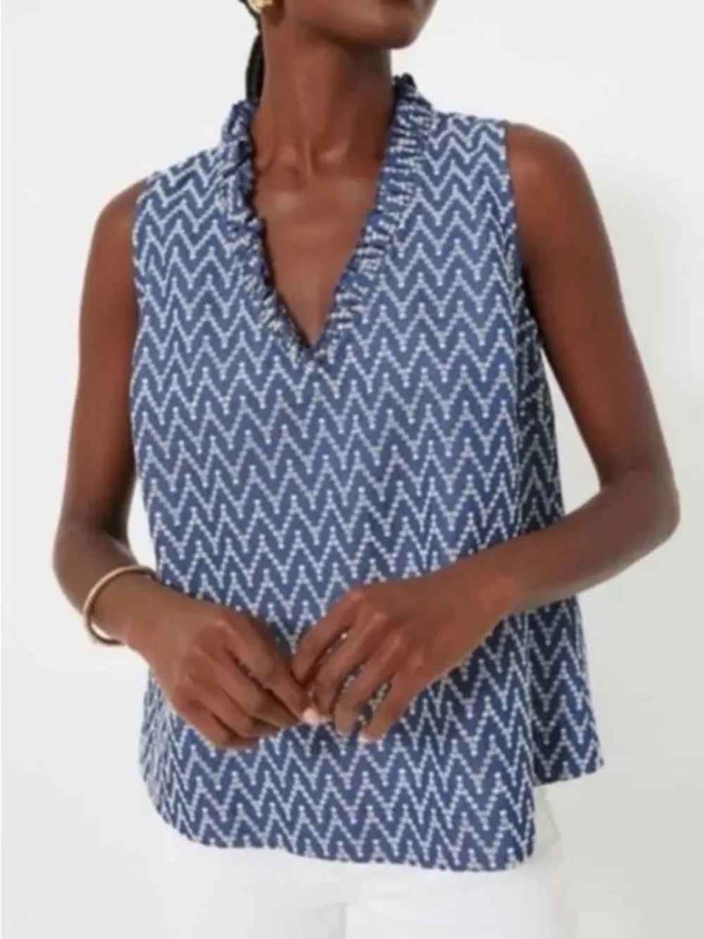 Pomander Place Blue Denim Eyelet Chevron Veronica Blouse X-Small